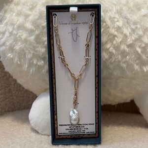 House of Harlow 1960 Gold and Silver Necklace with Pearl Charm